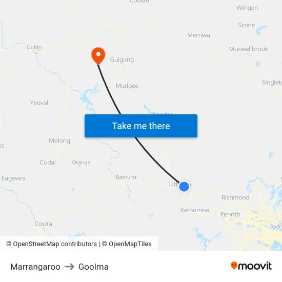 Marrangaroo to Goolma map