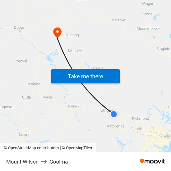 Mount Wilson to Goolma map