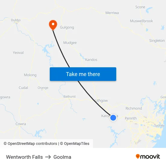 Wentworth Falls to Goolma map