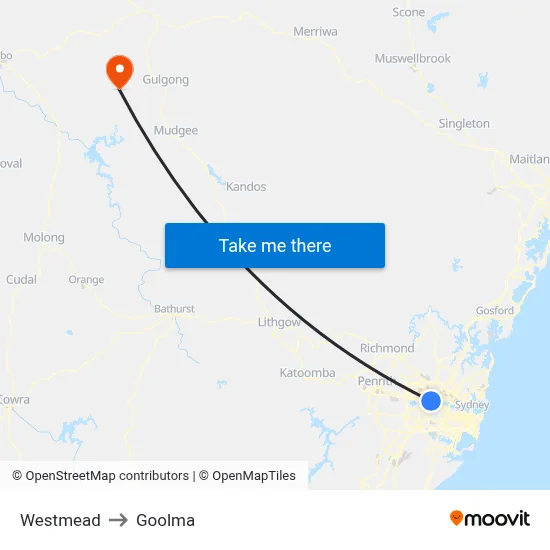Westmead to Goolma map