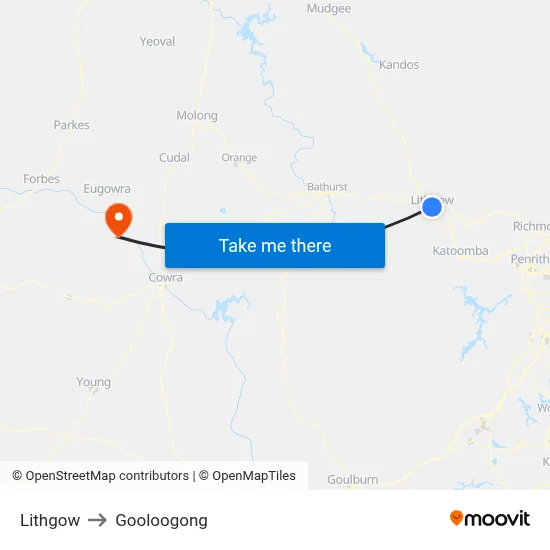 Lithgow to Gooloogong map