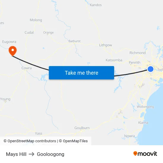 Mays Hill to Gooloogong map