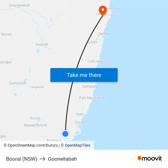 Booral (NSW) to Goonellabah map