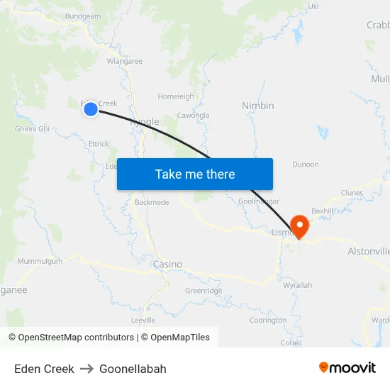 Eden Creek to Goonellabah map