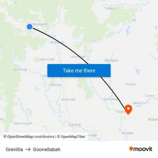 Grevillia to Goonellabah map