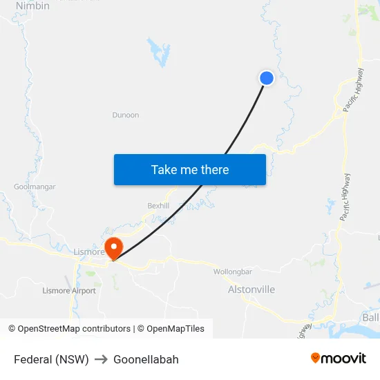 Federal (NSW) to Goonellabah map