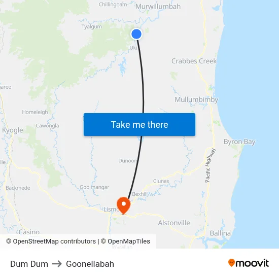 Dum Dum to Goonellabah map