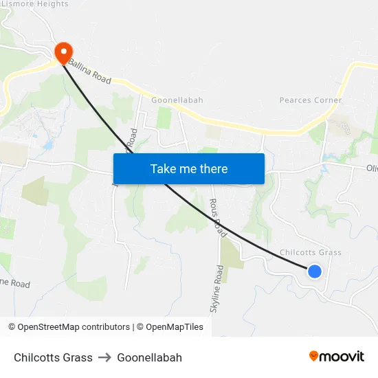 Chilcotts Grass to Goonellabah map