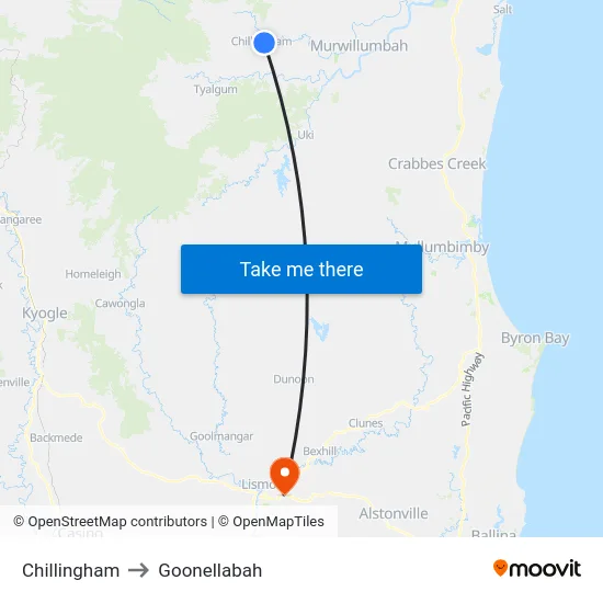 Chillingham to Goonellabah map