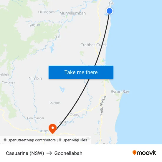 Casuarina (NSW) to Goonellabah map