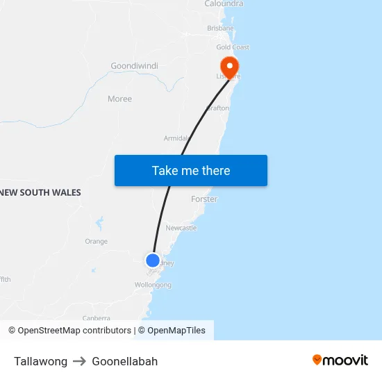 Tallawong to Goonellabah map