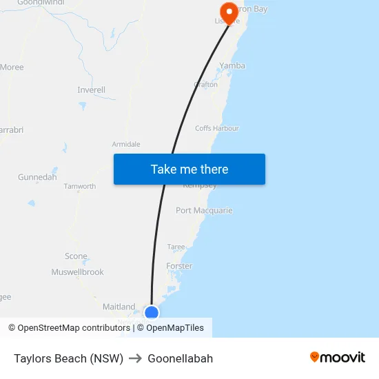 Taylors Beach (NSW) to Goonellabah map