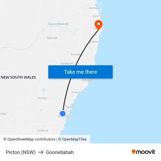 Picton (NSW) to Goonellabah map