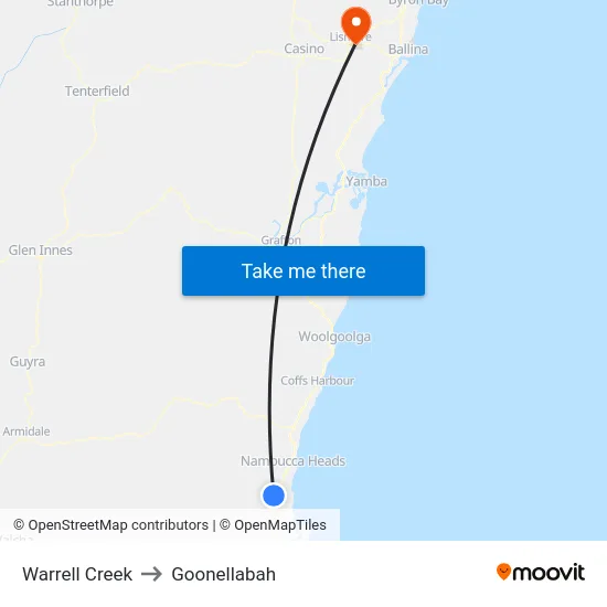 Warrell Creek to Goonellabah map