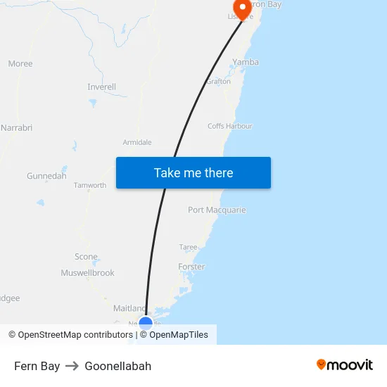 Fern Bay to Goonellabah map