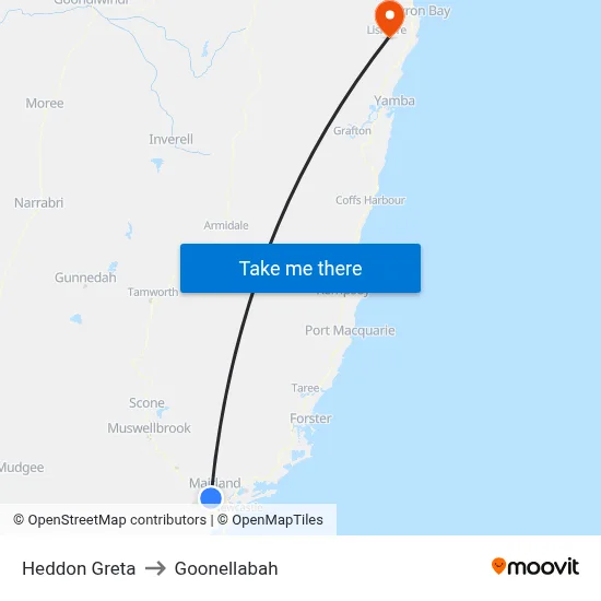 Heddon Greta to Goonellabah map