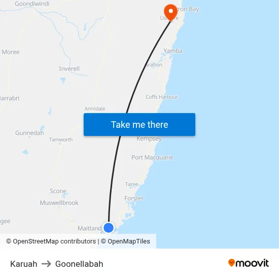 Karuah to Goonellabah map