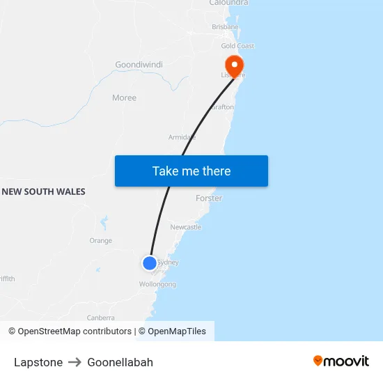 Lapstone to Goonellabah map