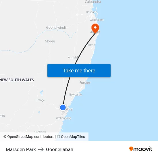 Marsden Park to Goonellabah map