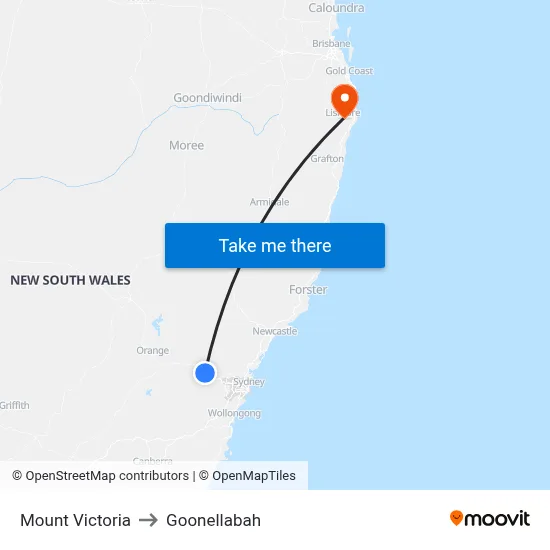 Mount Victoria to Goonellabah map