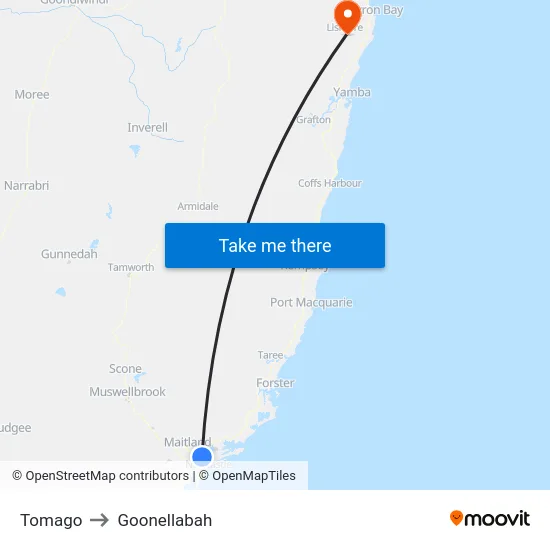 Tomago to Goonellabah map