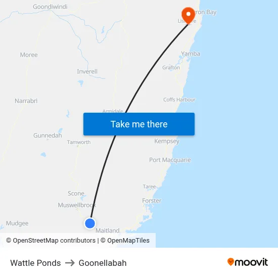 Wattle Ponds to Goonellabah map