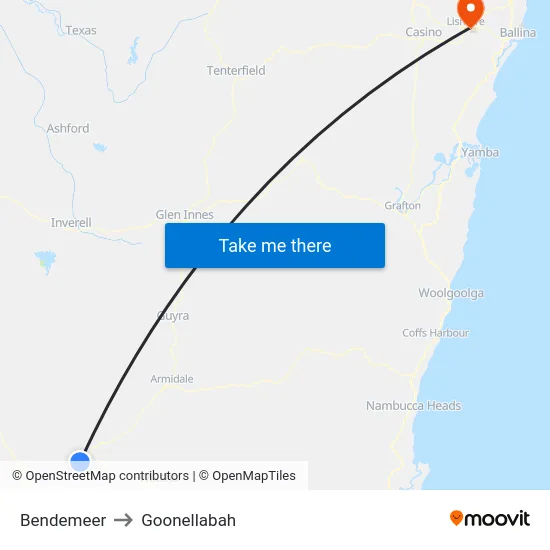 Bendemeer to Goonellabah map