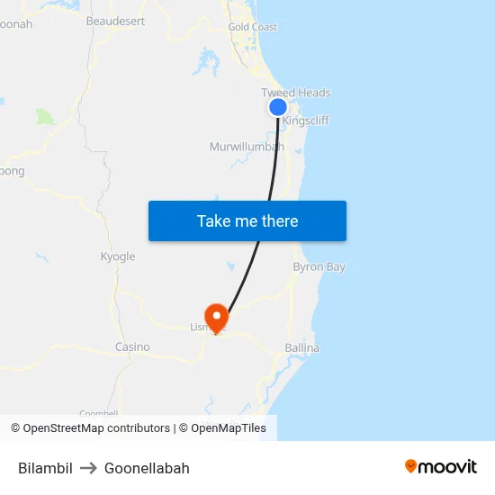 Bilambil to Goonellabah map