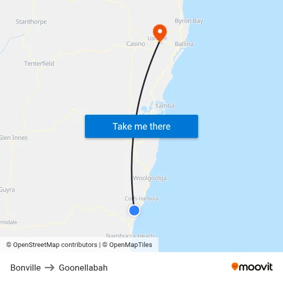 Bonville to Goonellabah map