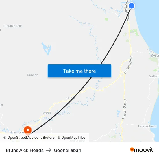 Brunswick Heads to Goonellabah map