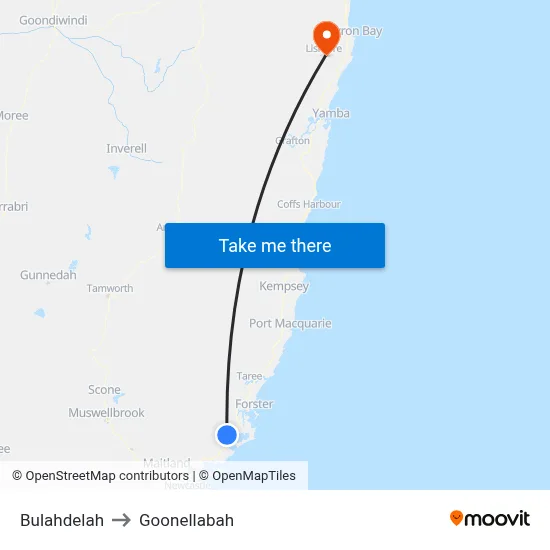 Bulahdelah to Goonellabah map