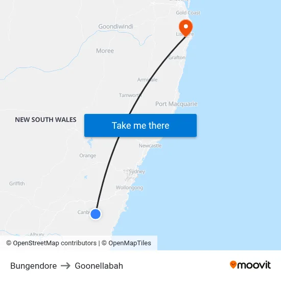 Bungendore to Goonellabah map