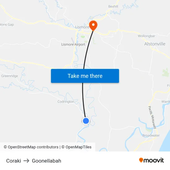 Coraki to Goonellabah map