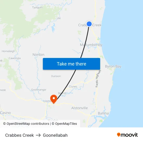 Crabbes Creek to Goonellabah map