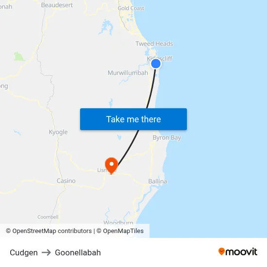 Cudgen to Goonellabah map
