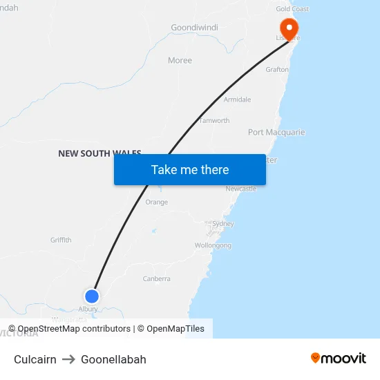 Culcairn to Goonellabah map