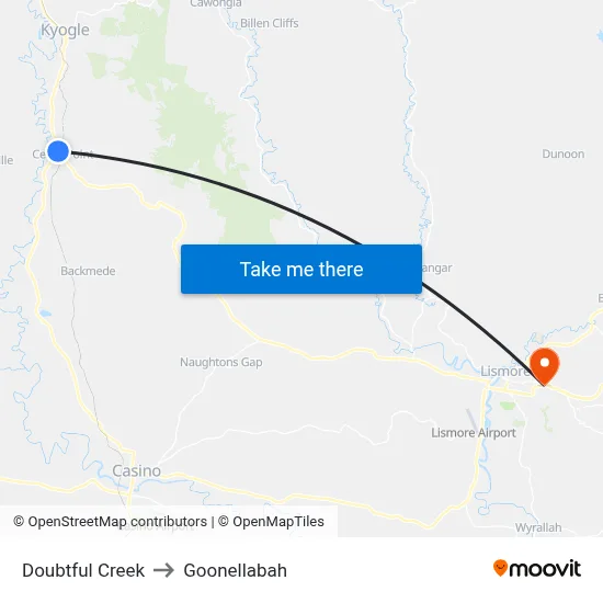 Doubtful Creek to Goonellabah map