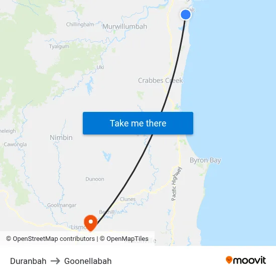 Duranbah to Goonellabah map