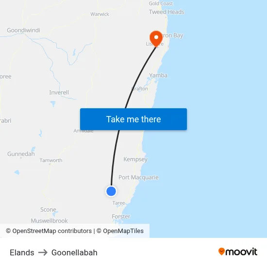 Elands to Goonellabah map