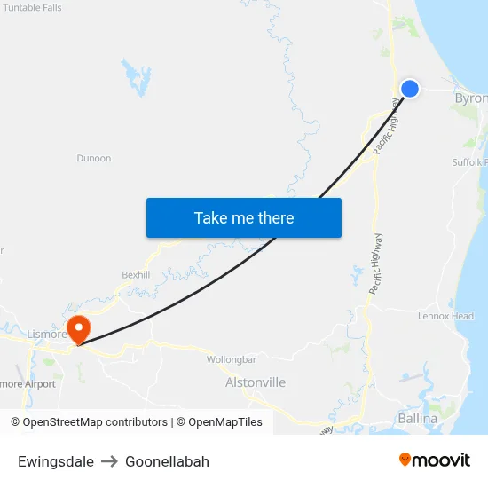 Ewingsdale to Goonellabah map