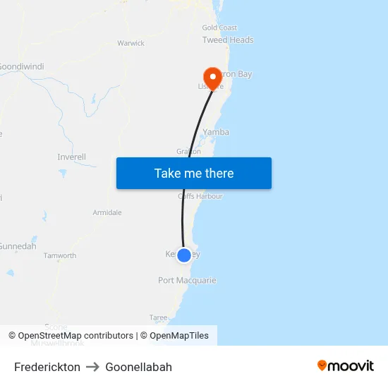 Frederickton to Goonellabah map