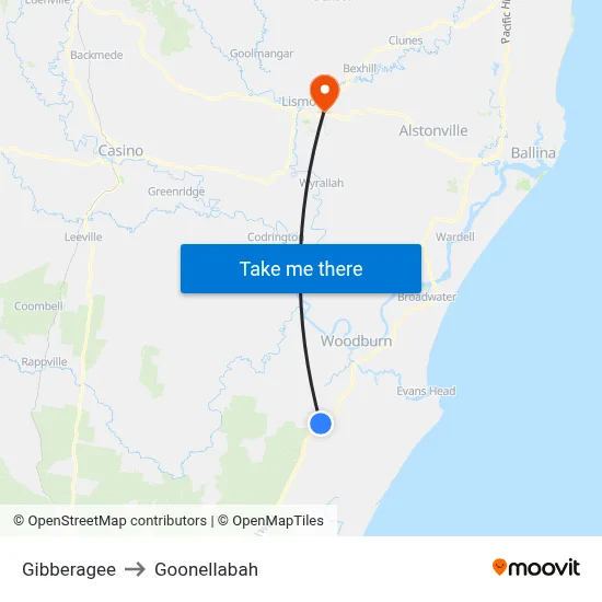 Gibberagee to Goonellabah map