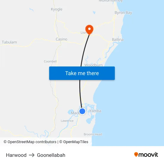 Harwood to Goonellabah map