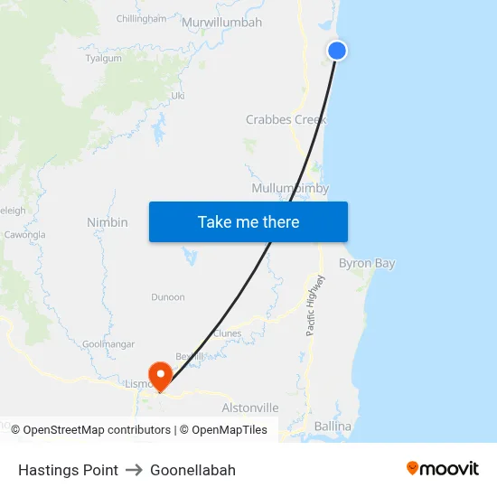 Hastings Point to Goonellabah map