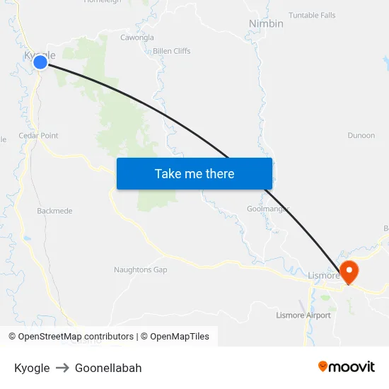 Kyogle to Goonellabah map