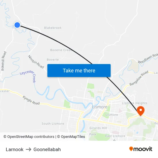 Larnook to Goonellabah map