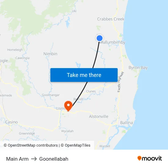 Main Arm to Goonellabah map