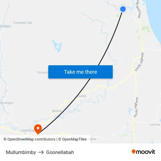 Mullumbimby to Goonellabah map