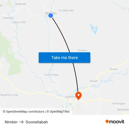 Nimbin to Goonellabah map