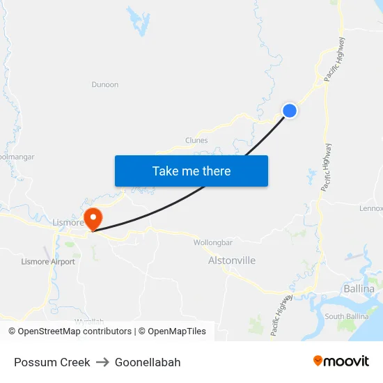 Possum Creek to Goonellabah map